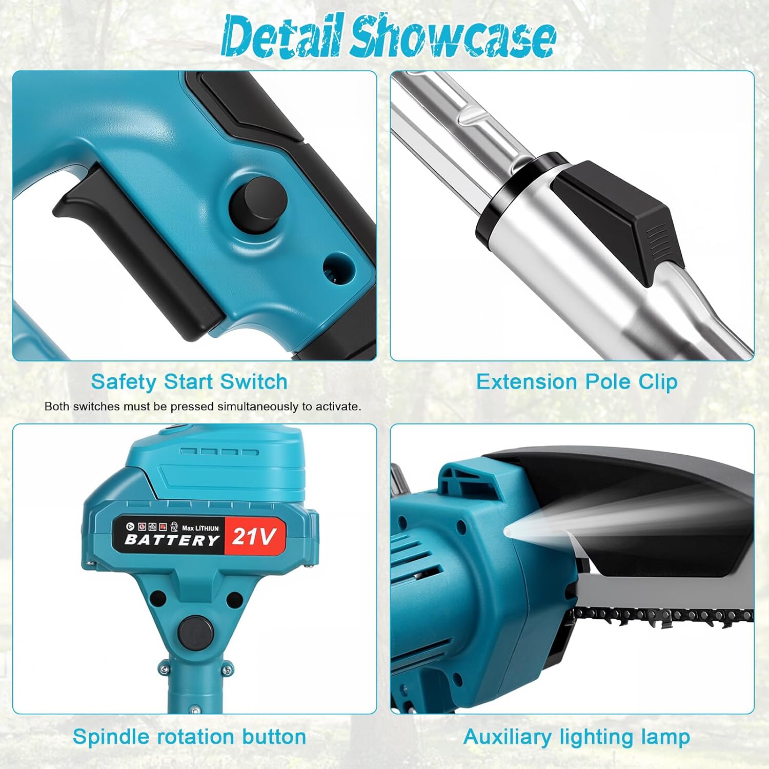 3-in-1 Electric Pole Saw for Tree Trimming, 21V Mini Chainsaw Cordless with Extension Pole, Battery Powered Pole Chain Saw, Tree Trimmer Limb Branch Cutter Pruner with 2 Battery (Blue)