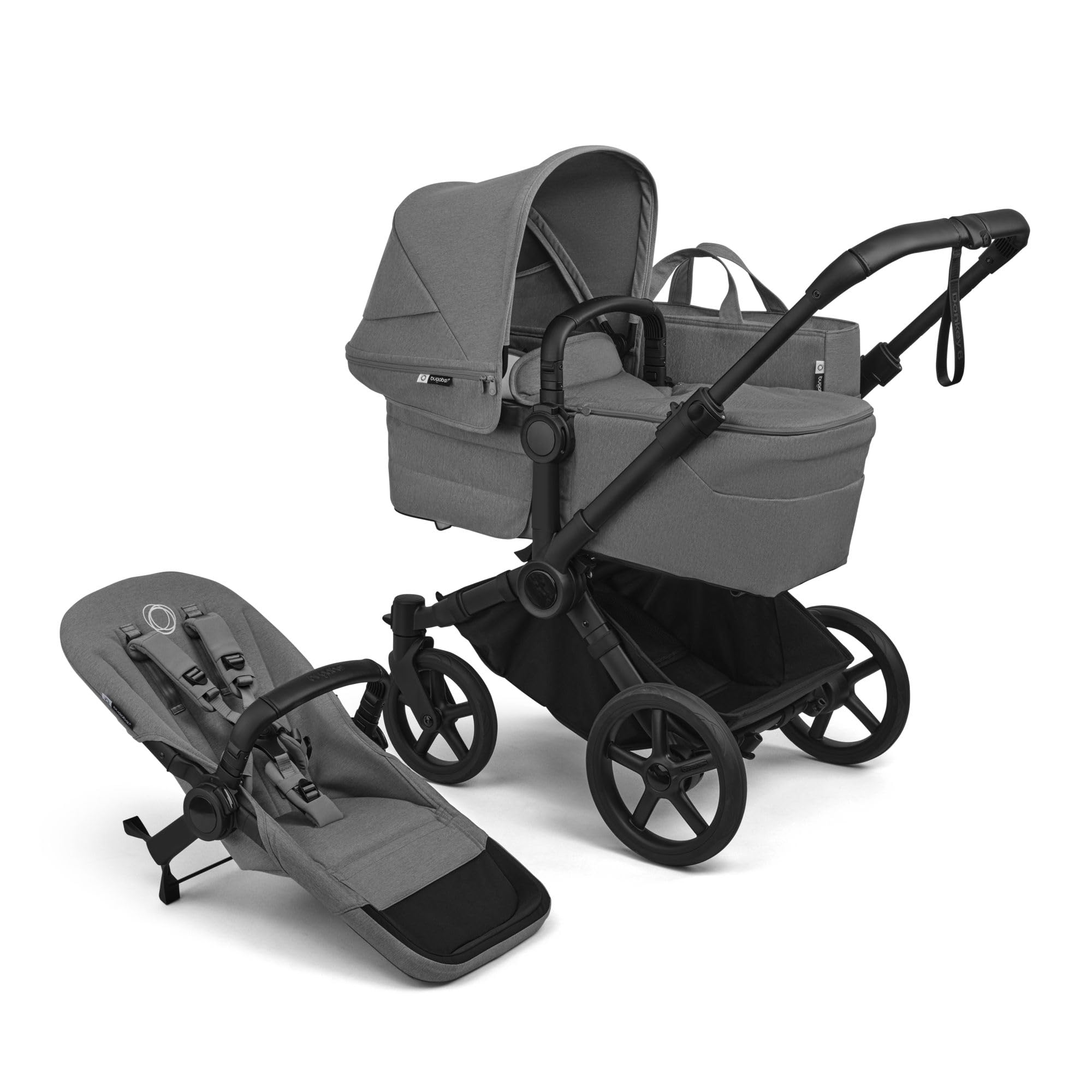 Bugaboo Donkey 6 carrito individual convertible en doble y gemelar, carrito para recién nacido y niño pequeño, doble almacenamiento y cesta lateral, manejo con una sola mano, Moon Grey