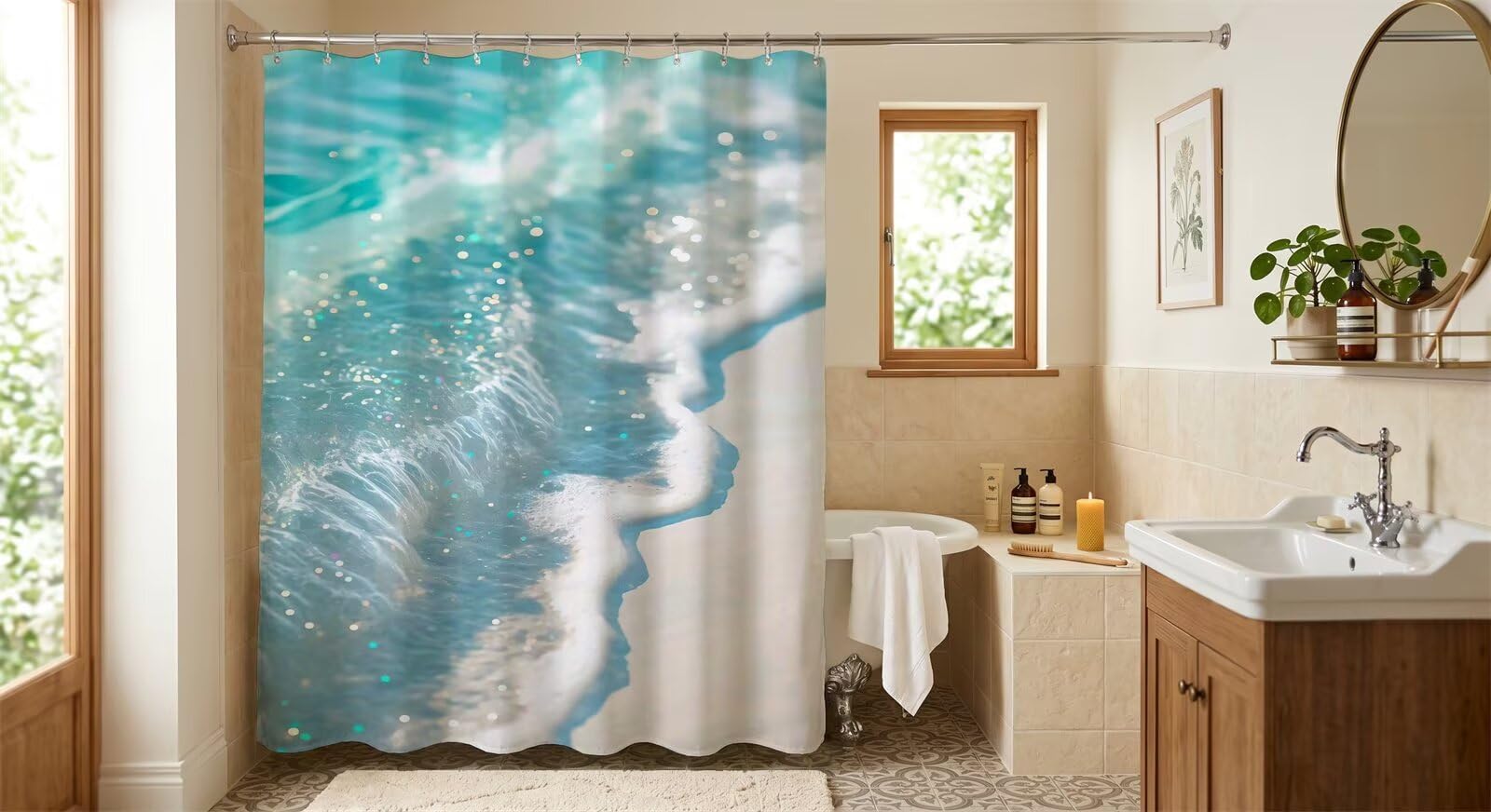 Rideau de baignoire vagues vertes pour une ambiance spa