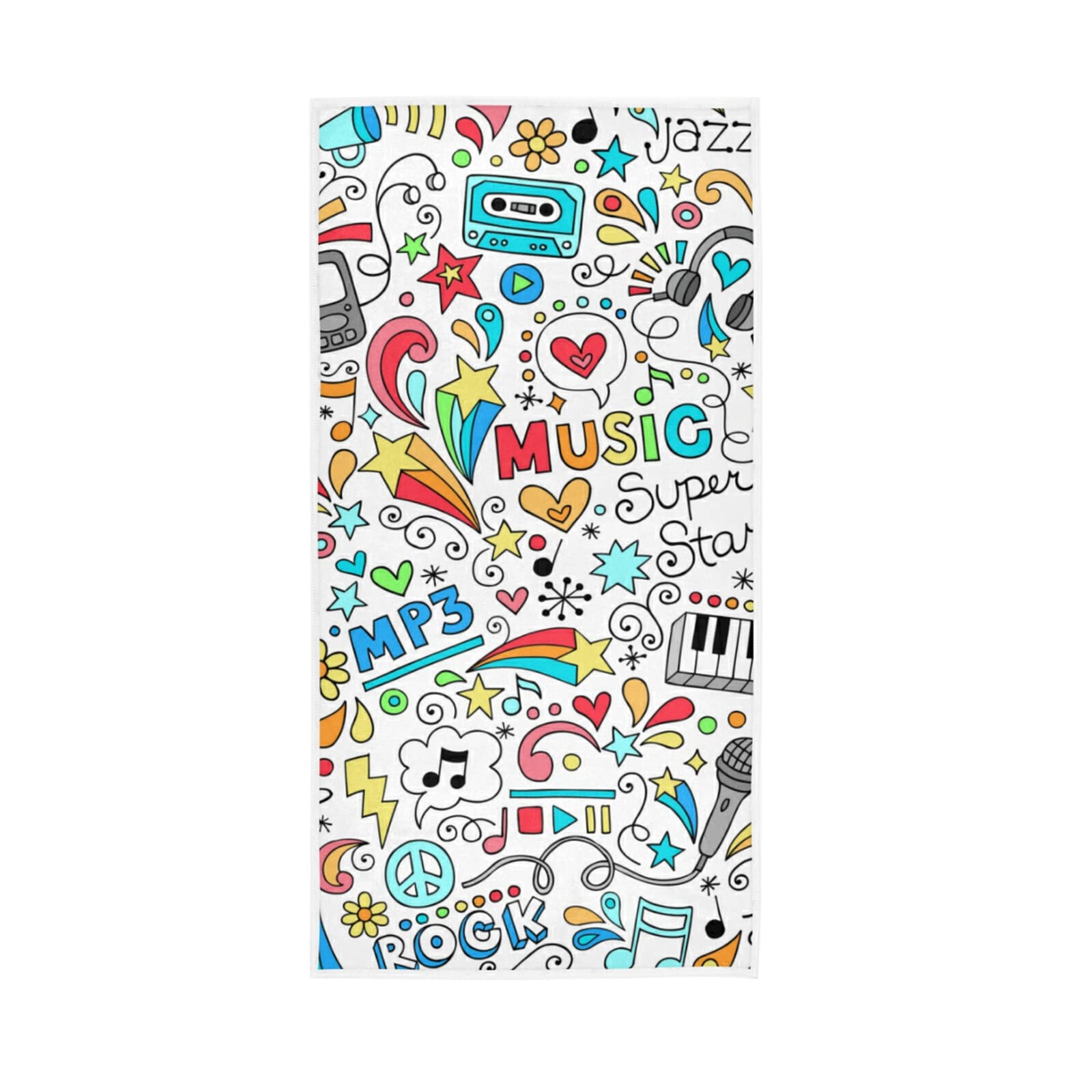 LSRCPD Colorful Music Notes Piano Seamless Hipster Notebook Doodles Soft Hand Bath Towel 30" x 15" Thin Fast Drying Absorbent Soft Towels for Kitchen Gym Spa Hotel Beach