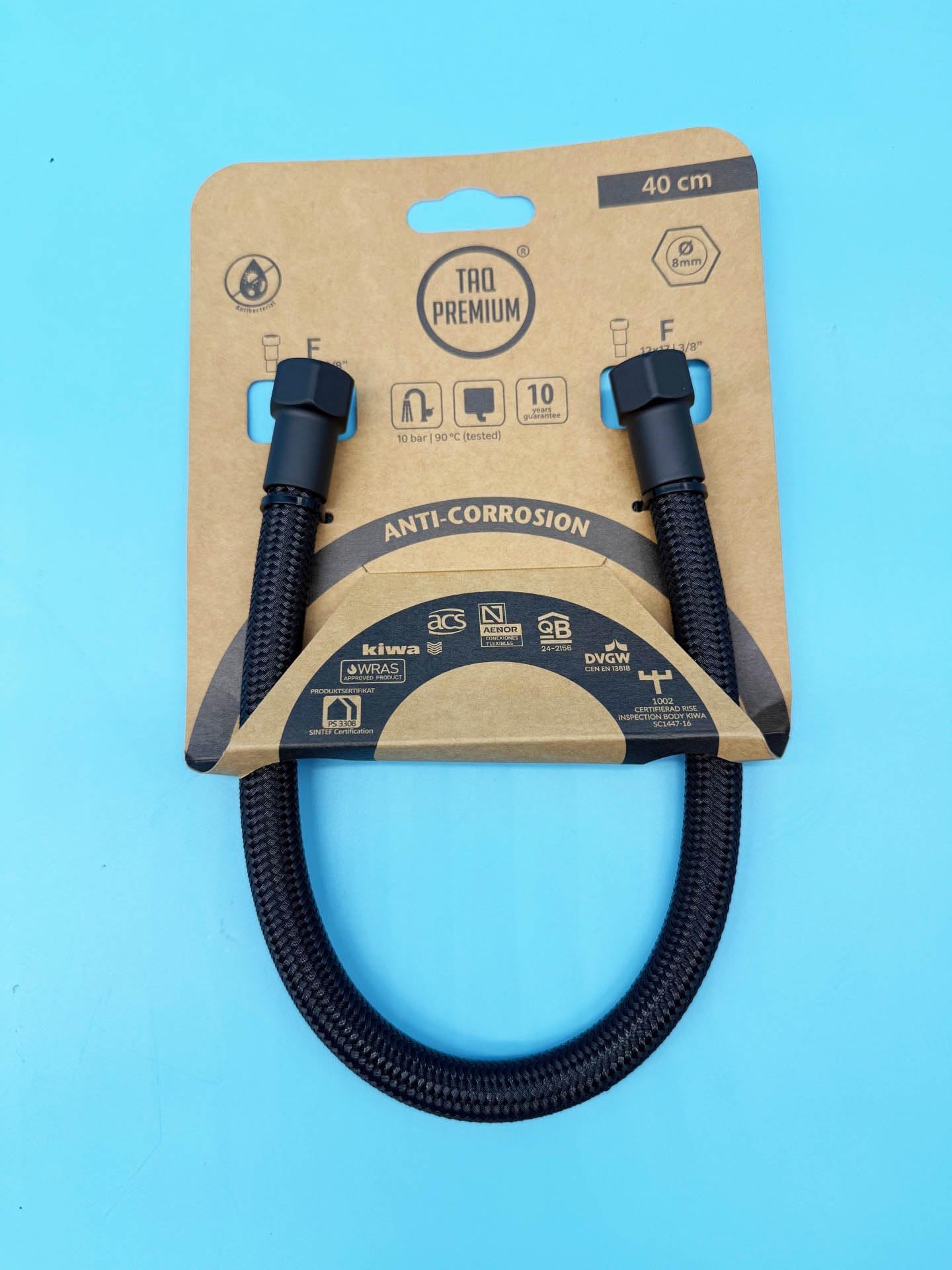 Latiguillo Flexible Negro Mate H3/8-H3/8 | Tubo Flexible Fontaneria Negro Mate | Latiguillo Metalico Flexible Fabricado en España | Para Inodoros, Lavabos, Bide, Fregaderos (40 cm)