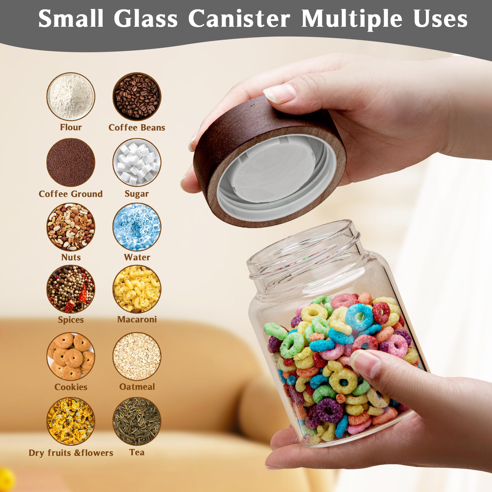 Tarro de almacenamiento de café de cristal con tapa de madera, cuchara, contenedor de alimentos de borosilicato para el suelo, granos de café, té de oatmeal (2 x 300 ml (10 oz))