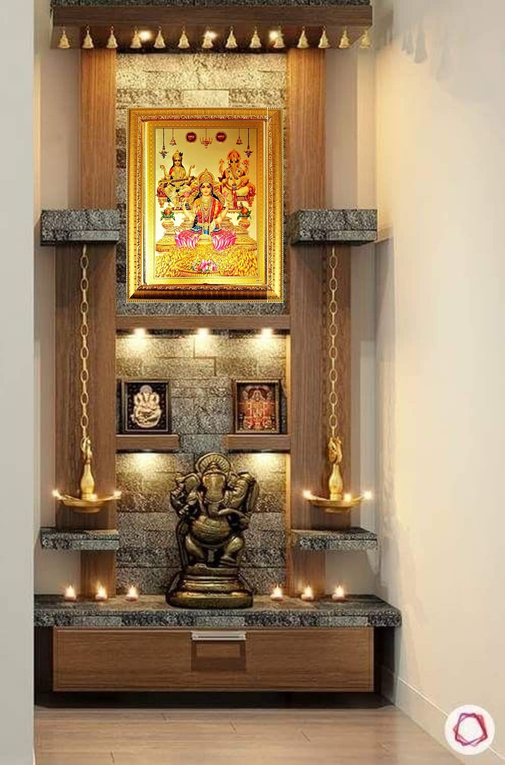 Suninow Gold Plated Photo Frame of God Ganesh, laxmi, and Saraswati 1