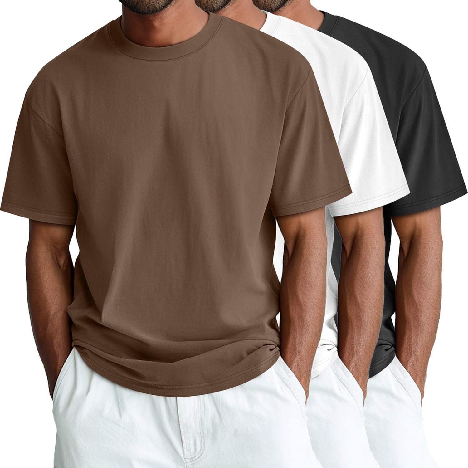 Ficerd 3 Pack Men's Big and Tall Shirts Short Sleeve Cotton Tee Crew Neck Basic Casual Top Loose Fit Summer T Shirts