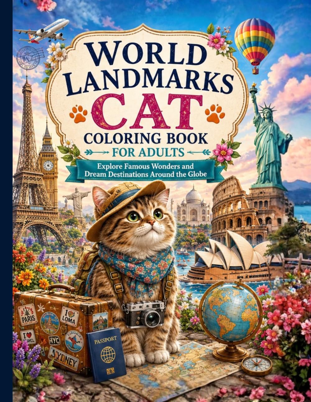 World Landmarks Cat Coloring Book for Adults: Explore Famous Wonders and Dream Destinations Around the Globe