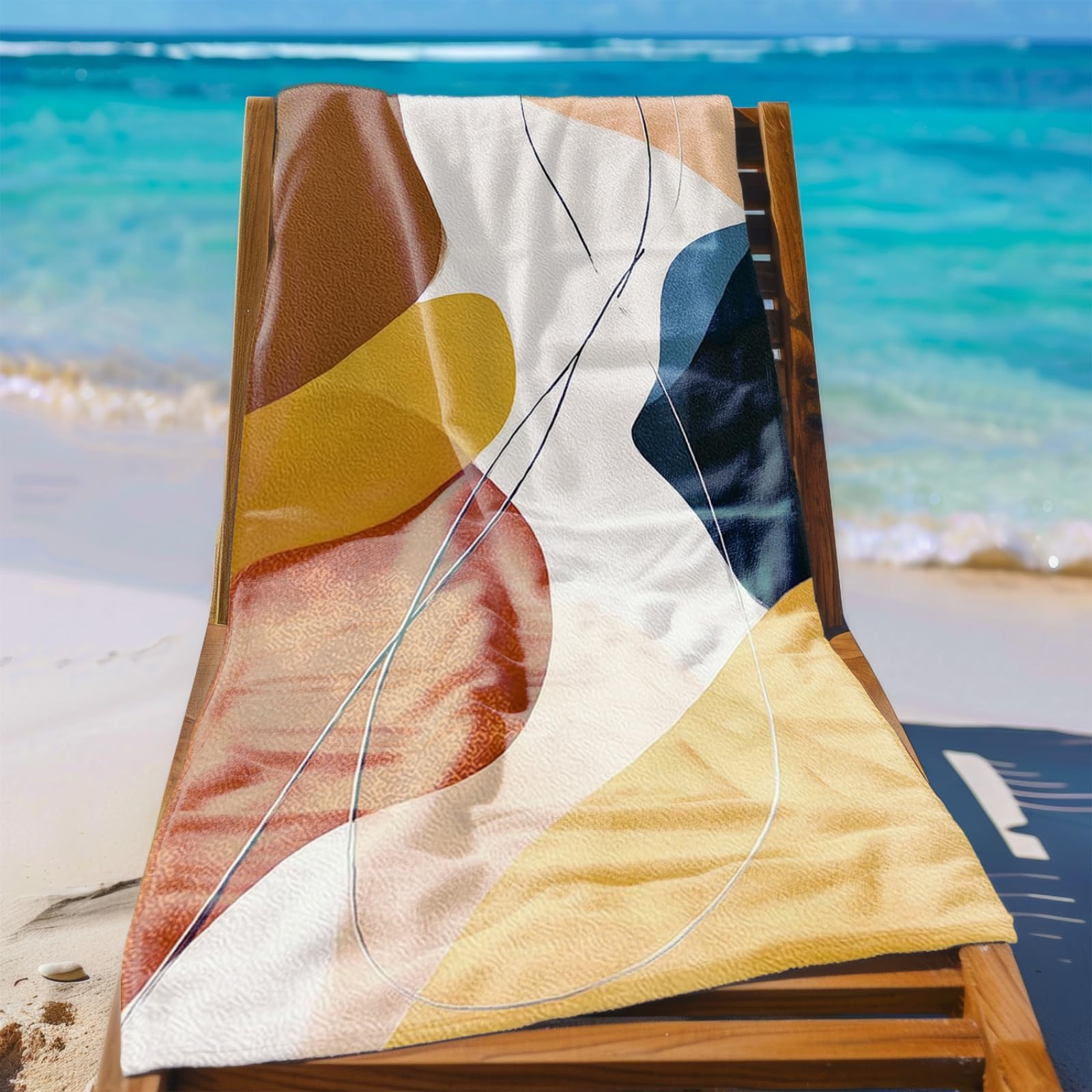 Telo Mare Microfibra 210x230 Astratto Marrone Blu Telo Spiaggia Grande Antisabbia,XXL Asciugamano Mare, Asciugatura Rapida, Stuoia Spiaggia Leggero E Portatile