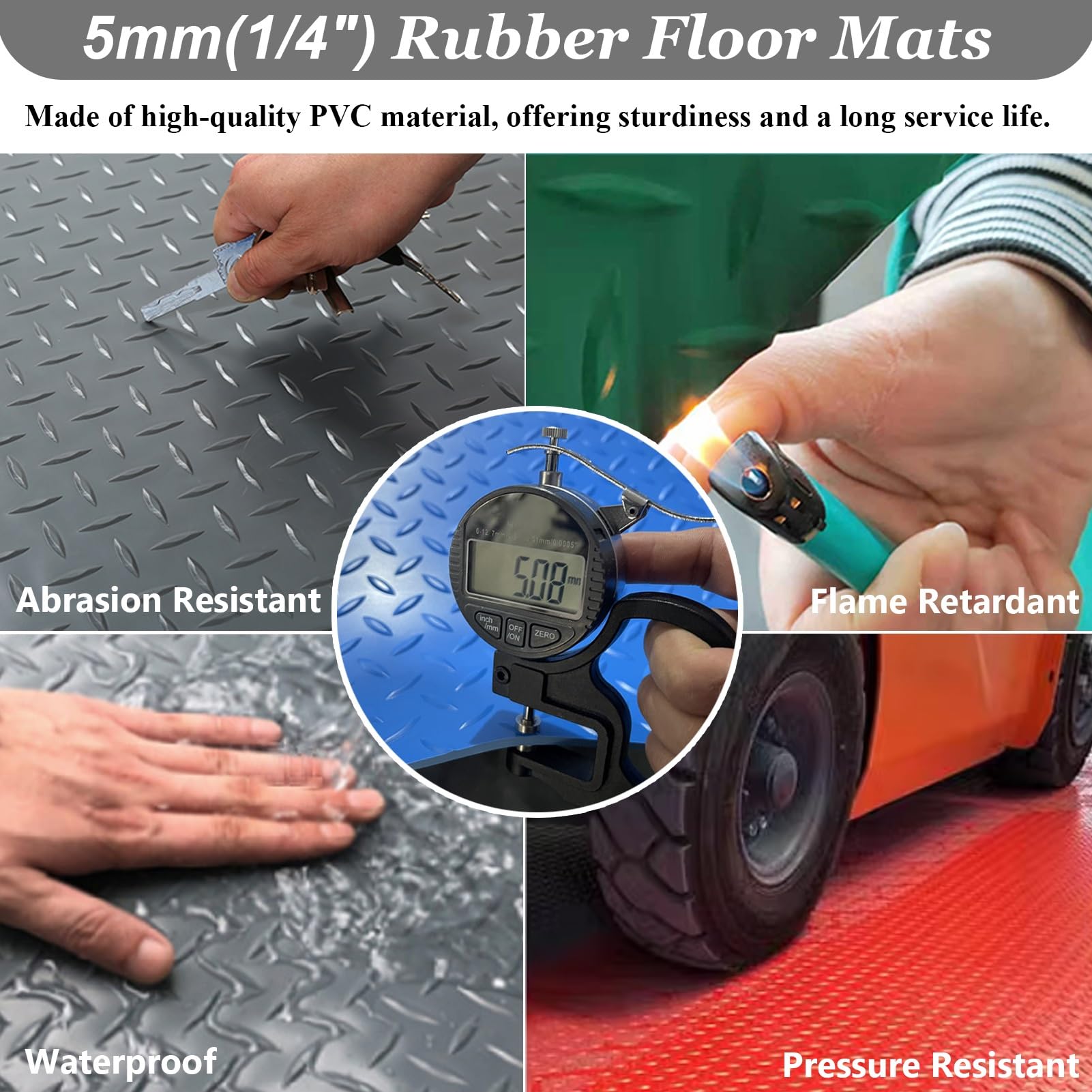 UrbanUp Gummimatte 5 Mm Dicke Gummimatten für Garagenböden, rutschfeste Gummidichtung, Gummi-Diamantplattenbodenbelag, Robuste Allzweck-Schutzmatte(Red,1.8 x 2.6m (5.9 x 8.5ft))