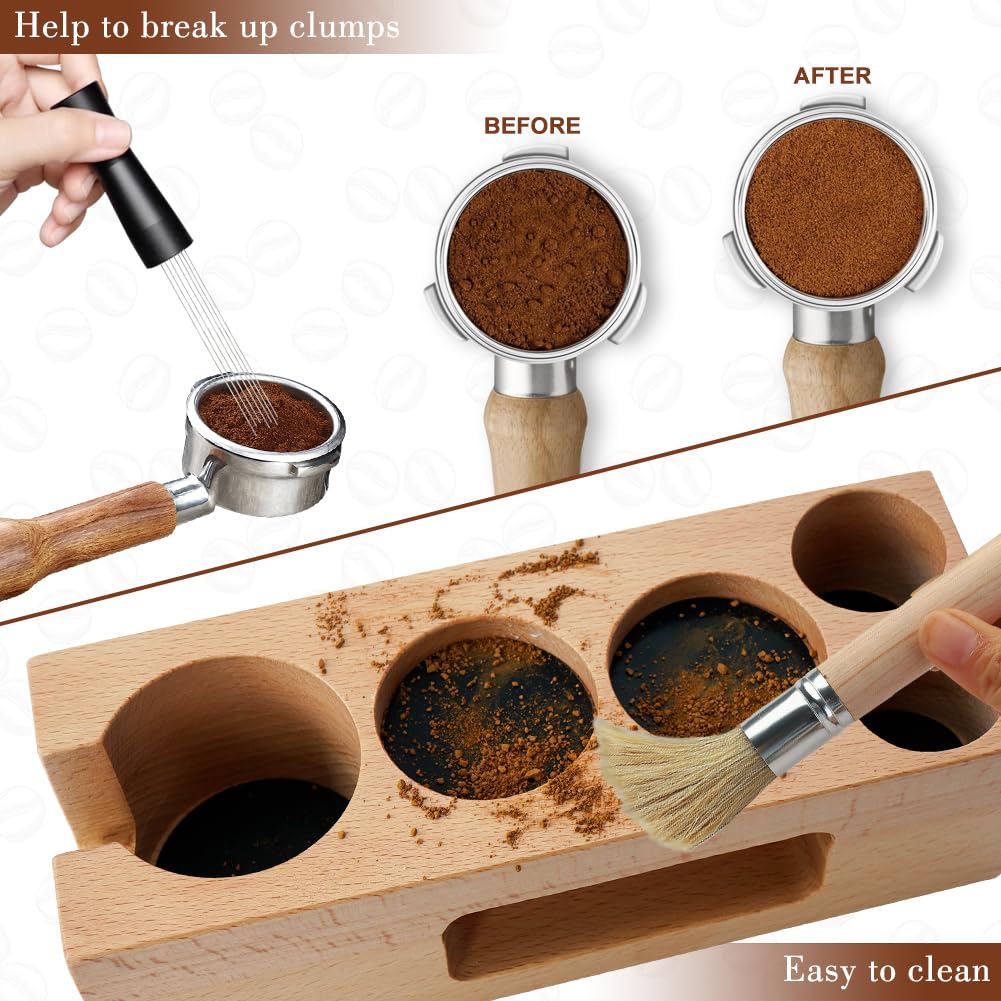 Juego de 5 accesorios de café espresso con estación de manipulación de 51 mm, nivelador, agitador, cepillo de limpieza, kit completo de soporte para café