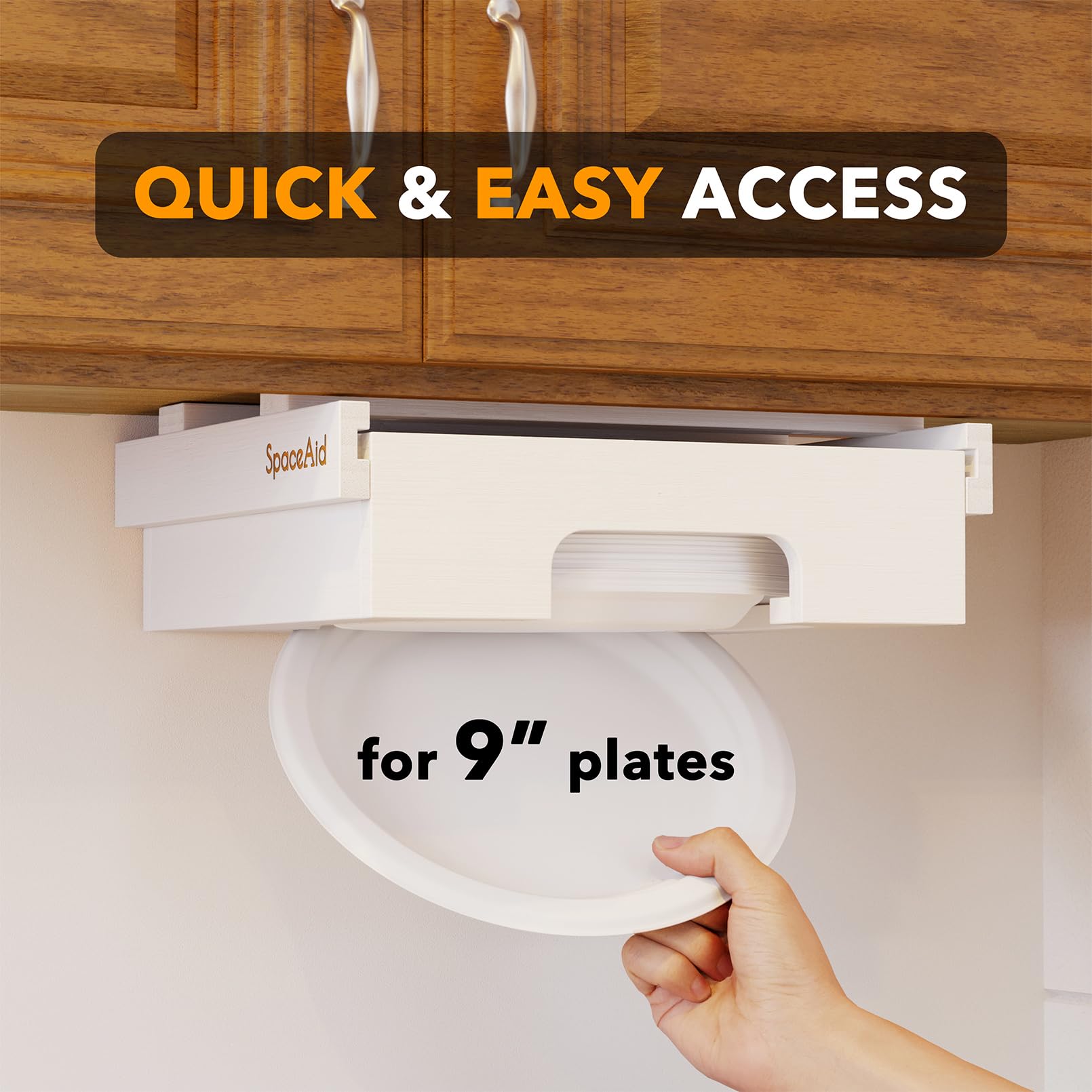 SpaceAid Dispensador de Platos de Papel de 9 Pulgadas, Soporte de Platos de bambú para Debajo del gabinete, Soporte Vertical para encimera de Cocina, Organizador de encimera (para Platos de 9
