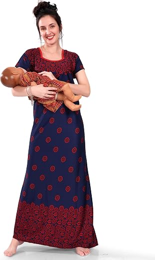 Nursing Maternity Feeding Nighty for Women's Satin Printed Maxi Nighty Maxi Gown Free Size Nighty Nightwear Lightweight Ma...
