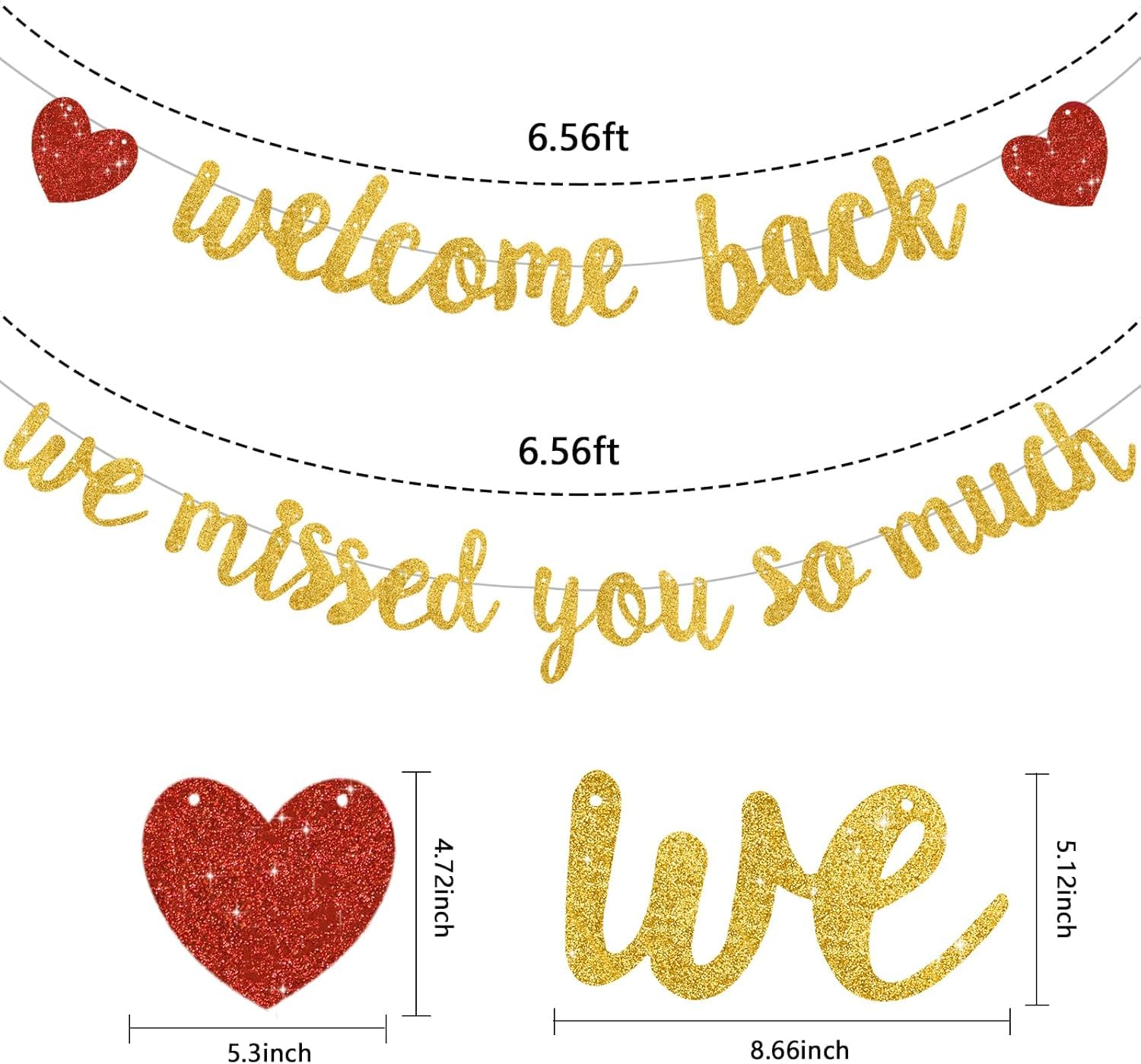 DecoGlee Glitter Gold Welcome Back We Missed You So Much Banner,NO DIY,for Welcome Home Celebration Decorations Family Gathering,Back to School Events Military Homecoming Decoration - Image 2
