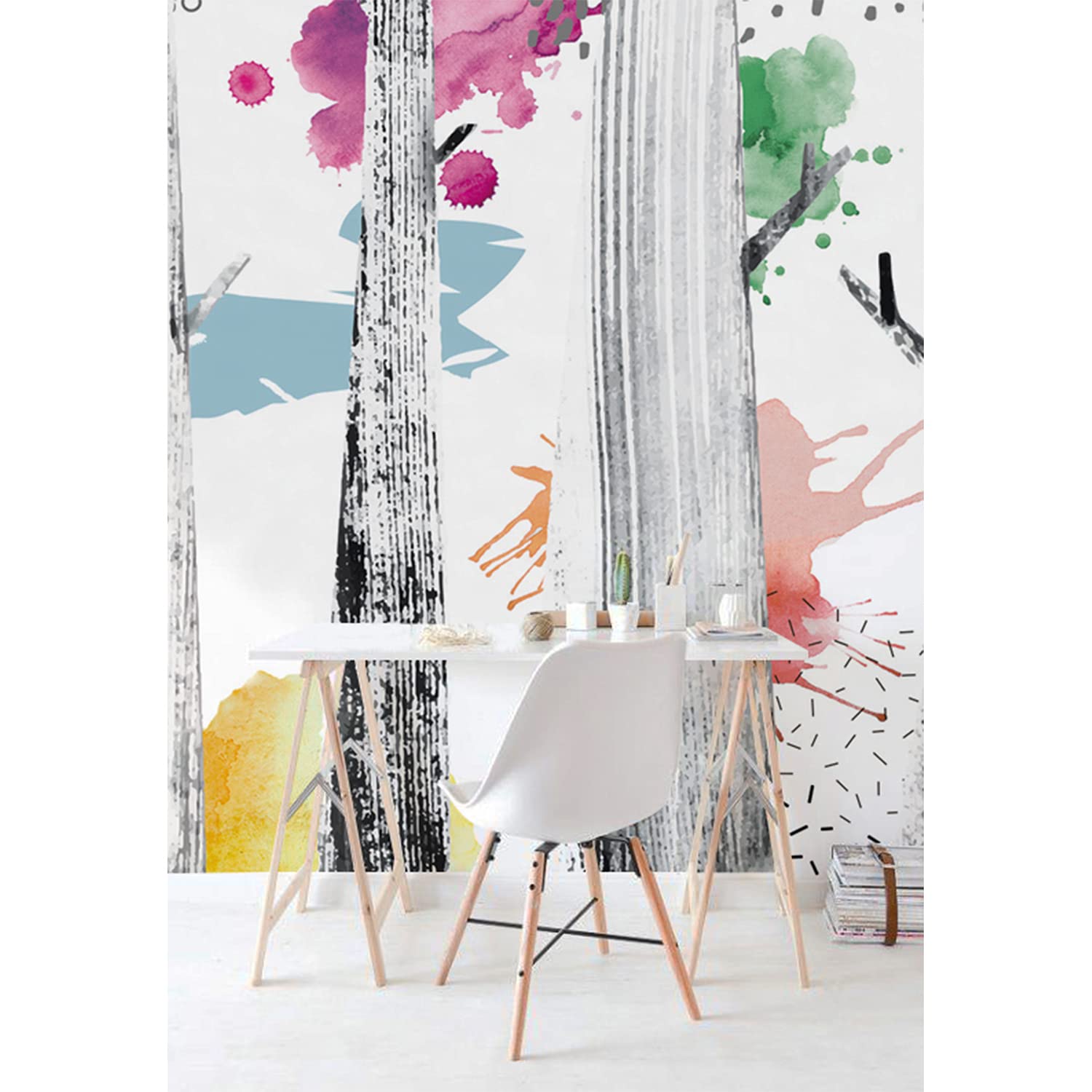 Papier Peint Entoilage Muraux Chambre et Salon Tissu Intissé Abstract Arbres 104x70