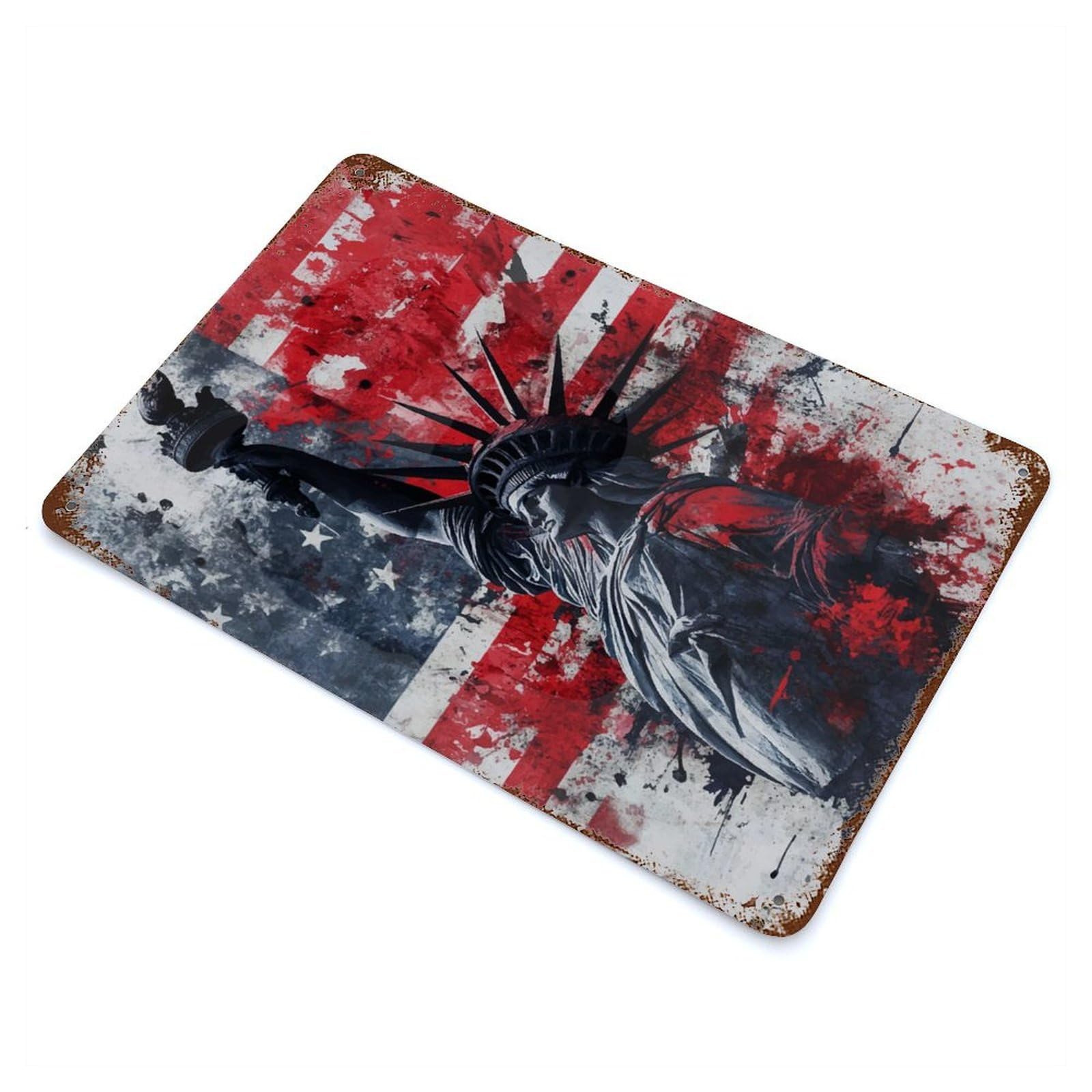 Statue of Liberty Artwork Weathered Tin Sign 11.8"x7.9", Vintage Wall Decor for Garage, Pub Or Kitchen