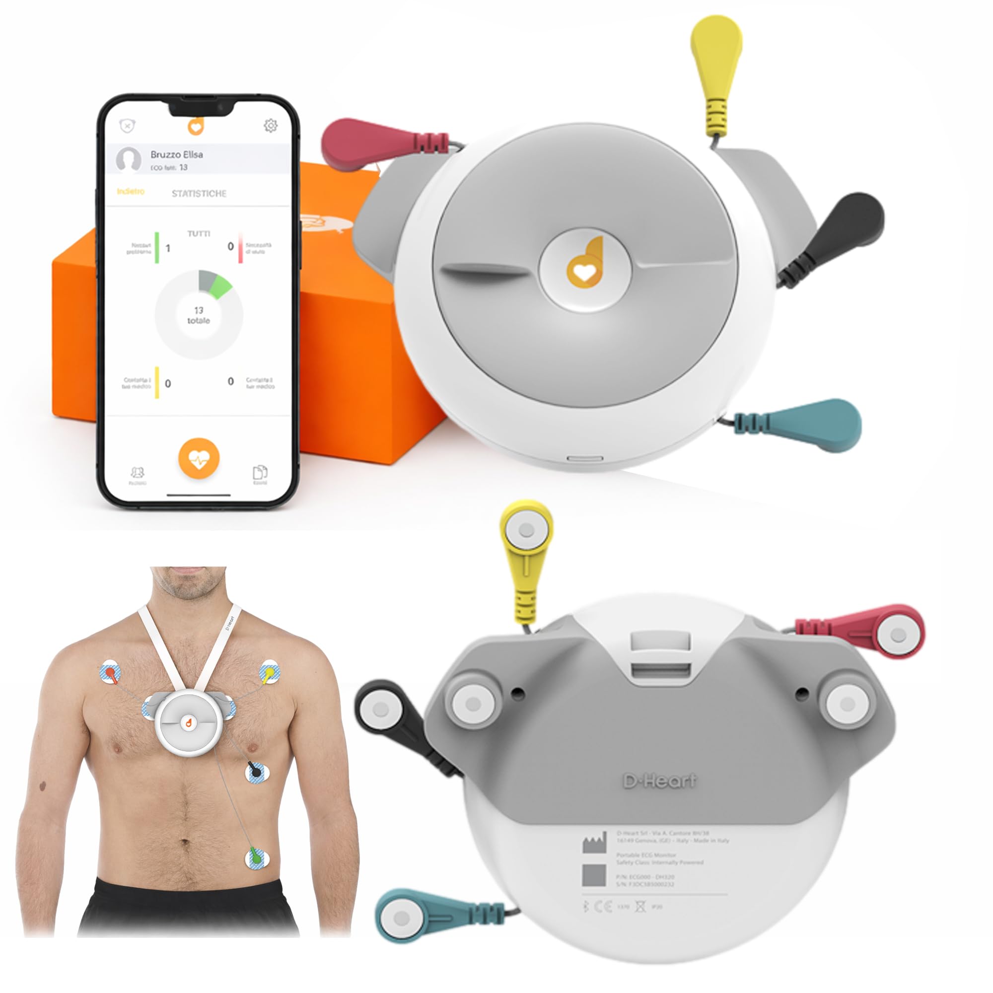 D-Heart ECG Portátil Profesional 8/12 Derivaciones Bluetooth iOS Android | Guía RA Posicionamiento | PDF Exportable | Intervalos PR QRS