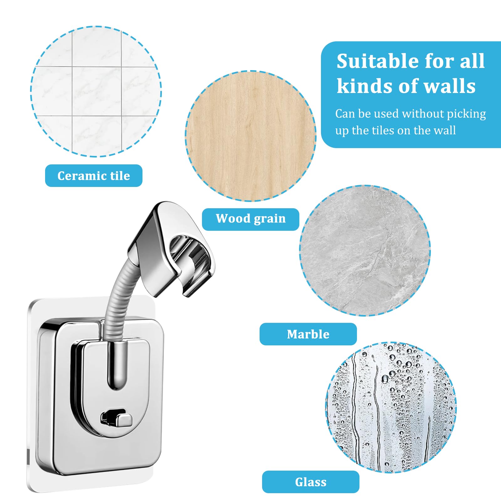 2 Pezzi Supporto per Soffione Doccia Senza Foratura con adattatore in silicone Supporto Doccia Adesivo per Bagno Supporto Universali Soffione Doccia Regolabil