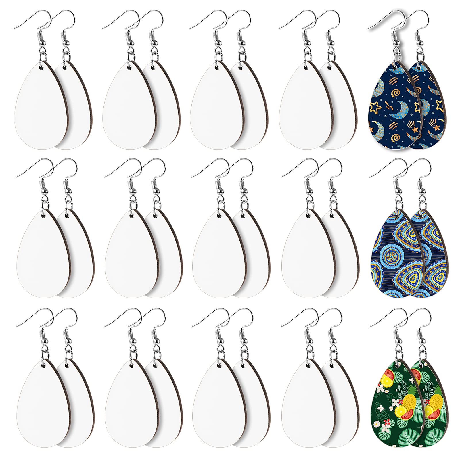 ASTER 30 Pieces Sublimation Blank Earrings, Teardrop Sublimation Blanks Products Heat Transfer Earring Ornament Blanks with Earring Hooks and Jump Rings for Jewelry DIY Making Supplies