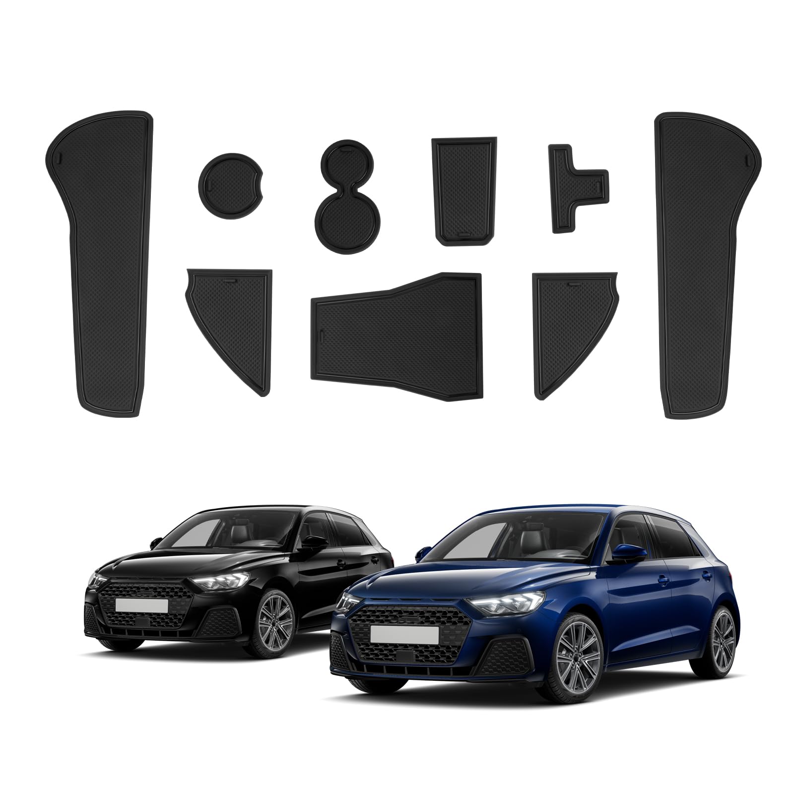 ECOZEN Tappetini Antiscivolo Audi A1 GB 2019-2025 Impermeabile antiscivolo Tappetini in Gomma per Console Centrale, Porta Bicchieri, Scanalatura Porta, Audi A1 GB Accessori(Nero)