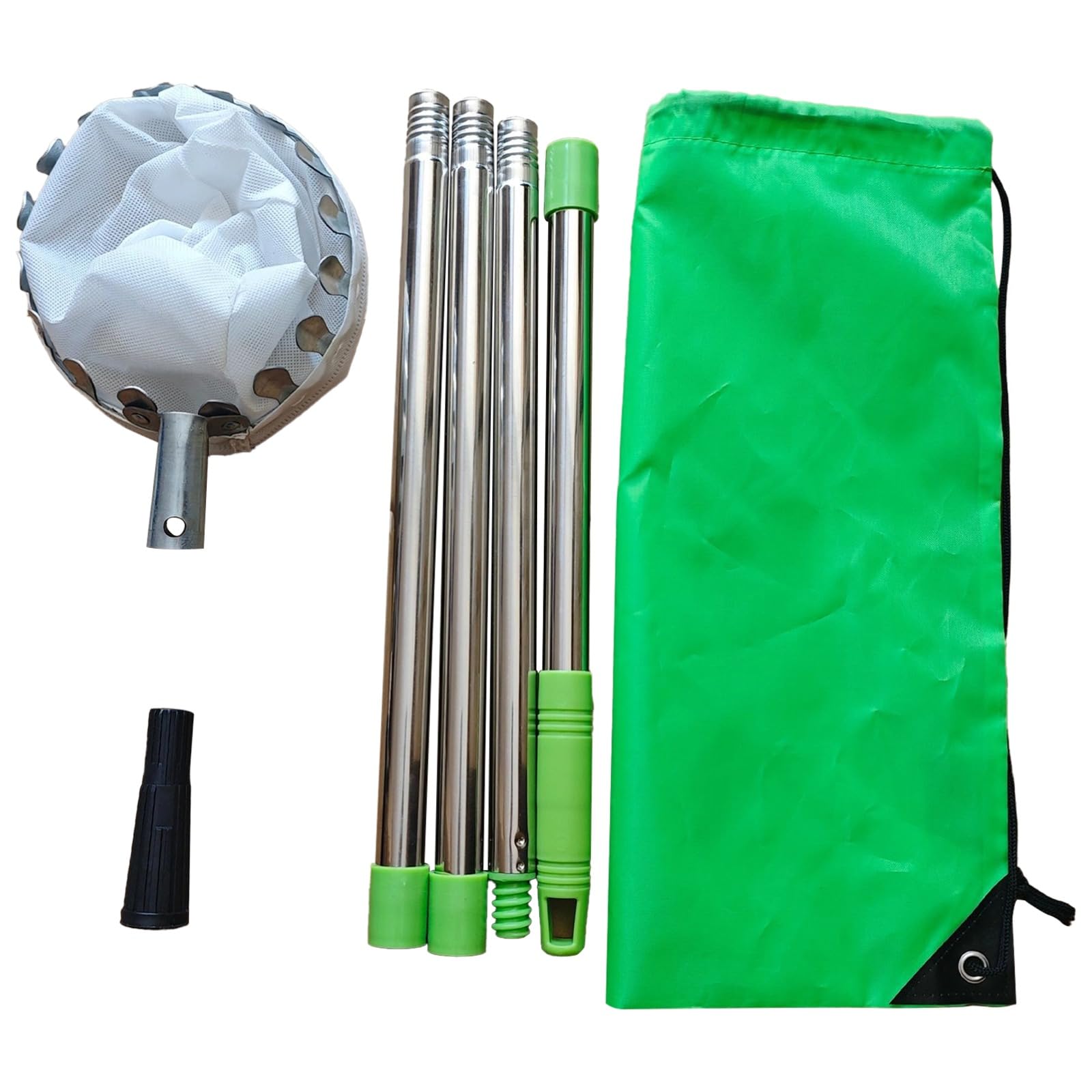 Recolector de frutas con poste, 160 cm / 1,6 metros extensible, montaje de 4 secciones, herramienta cosechadora telescópica con cesta para manzana, ciruela y más, incluye práctica bolsa de