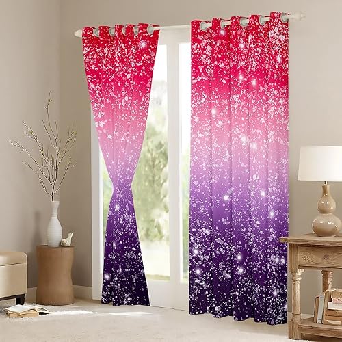 Miniatura 9 de Feelyou Cortinas de galaxia con purpurina para dormitorio, para niños y niñas, con aislamiento térmico, con diseño de estrella espacial, tratamiento
