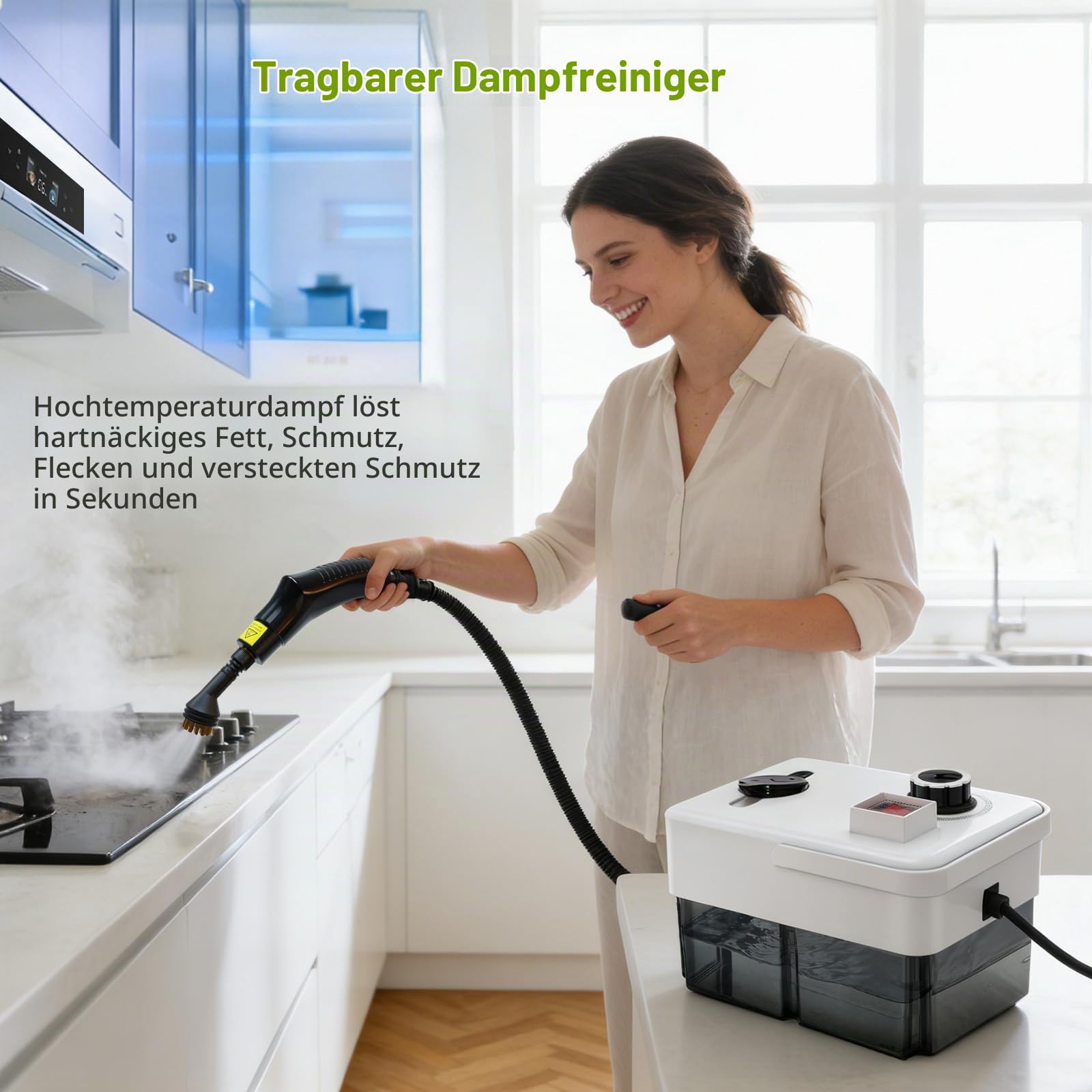 Dampfreiniger Handgerät gegen Fett, Schmutz und Verunreinigungen Dampfdruck 3 bar Leistung 1950 W Wassertank 1600ML Dampfreiniger Polstermöbel ohne Chemikalien Steam Cleaner für Auto, Küche