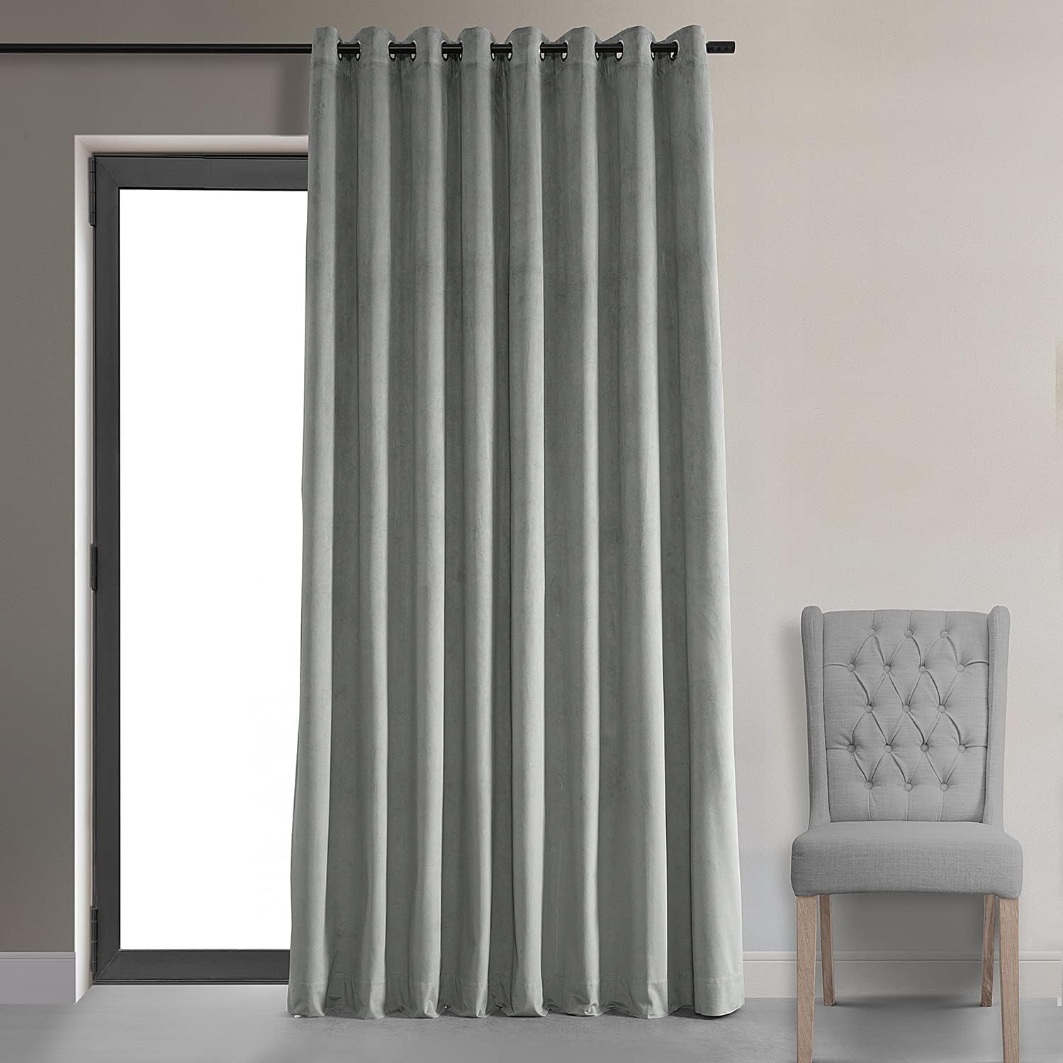 HPD Half Price Drapes Extra Wide Grommet Blackout Velvet Curtains 108 Inches Long Heat & Full Light Blocking Blackout Curtains for Bedroom & Living Room (1 Panel), 100W x 108L, Silver Grey