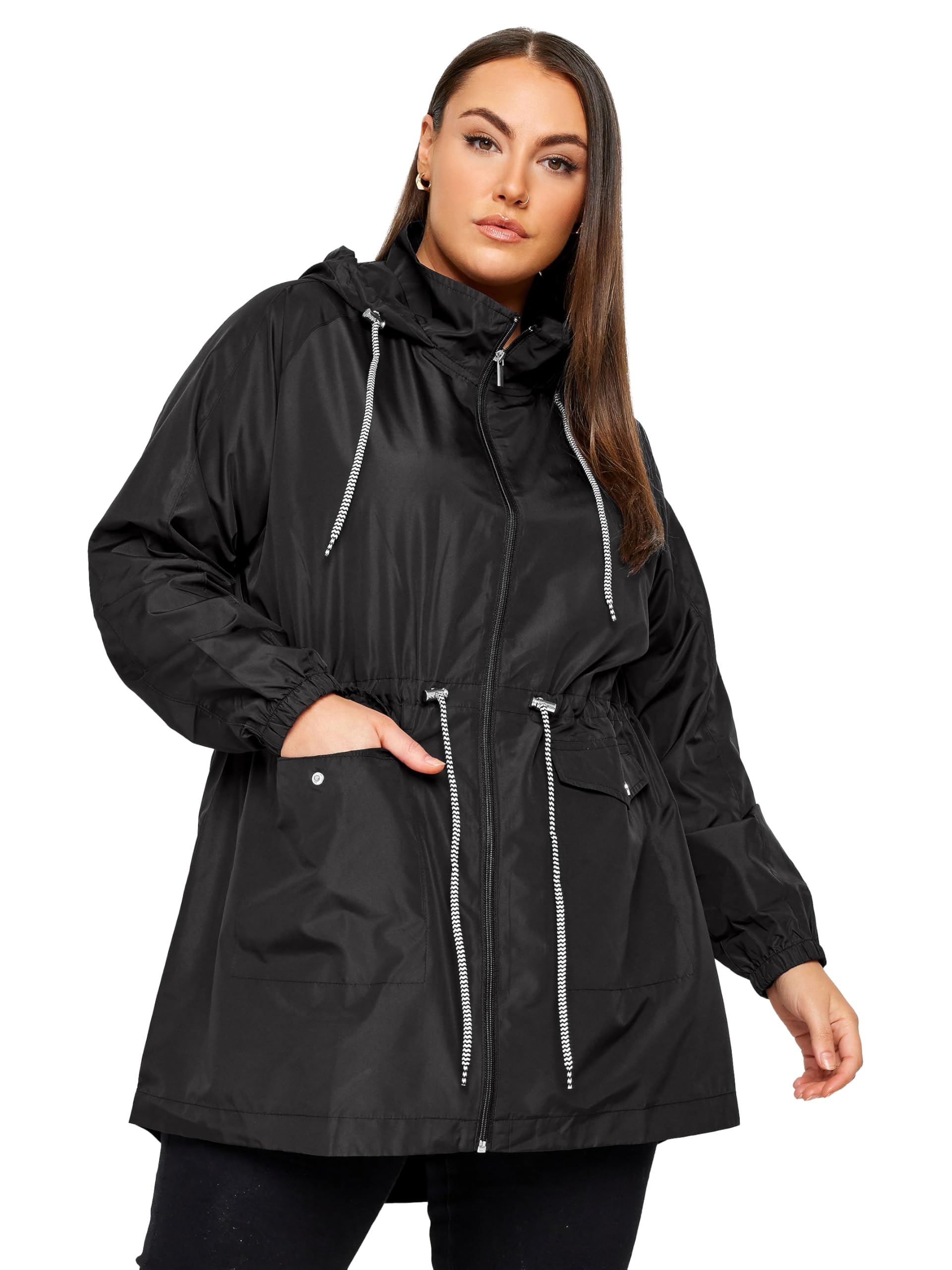 Yours Women's Lightweight Parka Jacket in Black | Size: 34-36