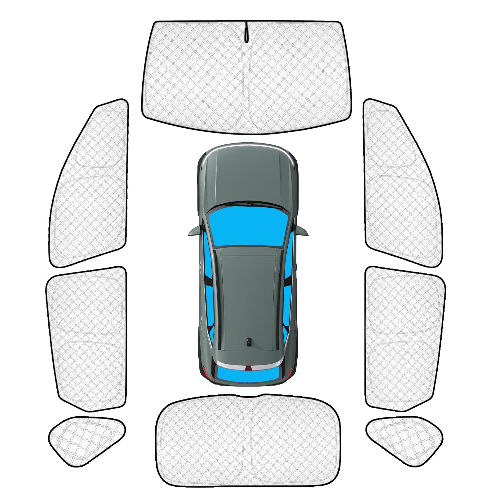 KMF 8pcs Thicken Sun Shade for Hyundai Kona 2024 2025 2026 Accessories,Full Car Window Covers Sunshade for Windshield Side Rear, Sun Visor UV Block and Blackout Privacy for Camping Outdoor
