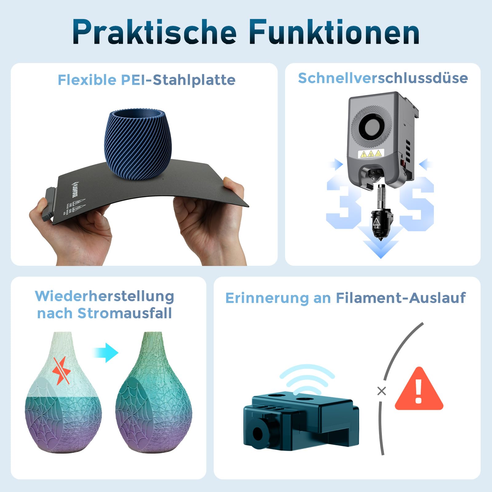 Flashforge Adventurer 5M 600mm/s Hochgeschwindigkeits-3D-Drucker mit Auto-Kalibrierung, Schnellwechseldüse + PEI-Platte – 220x220x220mm Bauraum für Modellbau/Prototyping
