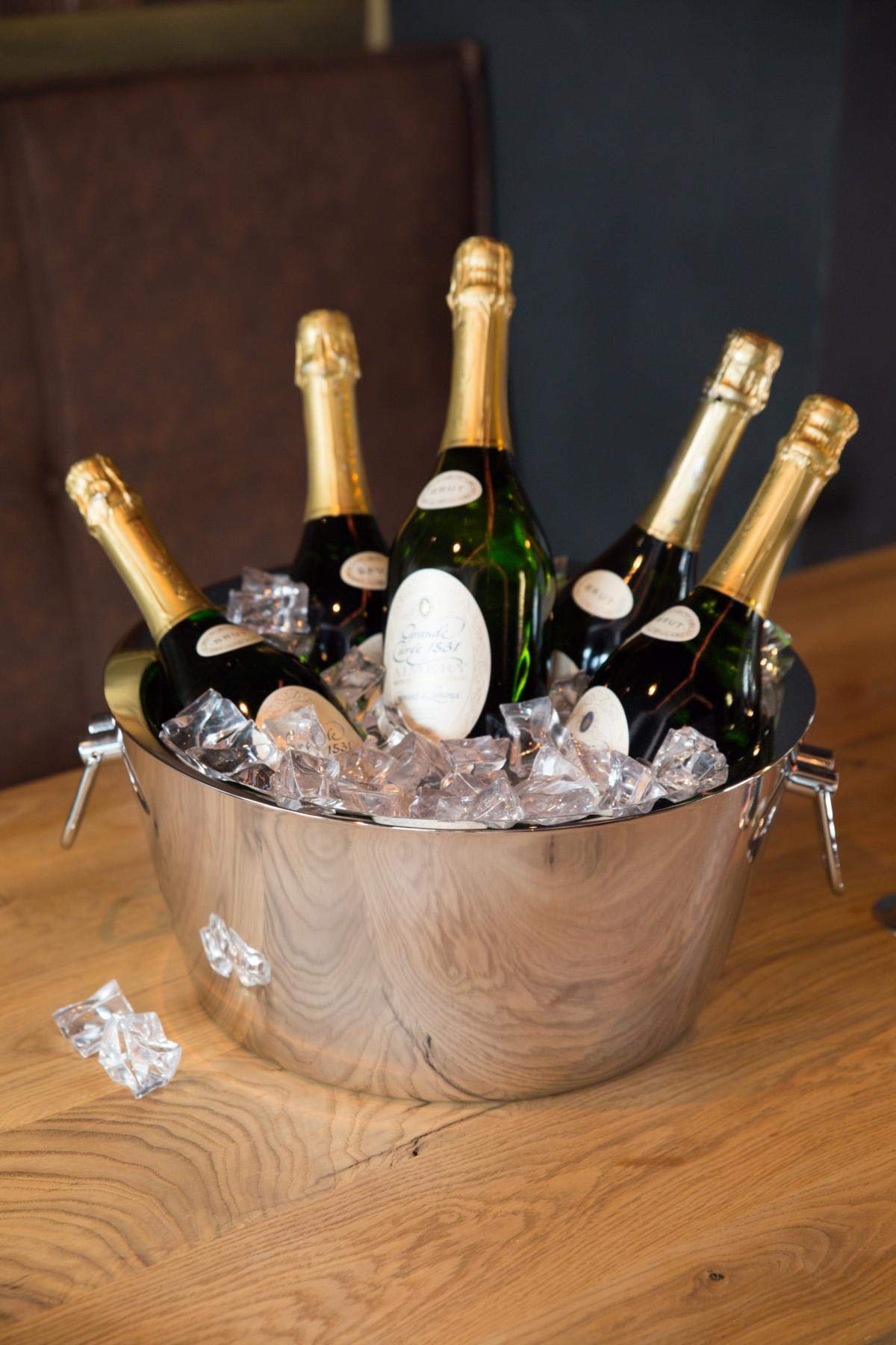 EDZARD Secchiello per champagne Michigan (Ø 53 cm, H 24 cm, XXL), acciaio inox a doppia parete, con manici, per 12 bottiglie – secchiello per spumante grande, secchiello per bottiglie