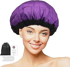 MQUPIN - Cuffia termica per il condizionamento profondo, per microonde, 100% semi di lino naturale, per acconciature a vapore e vapore, per la cura dei capelli, con 10 cuffie da doccia usa e getta