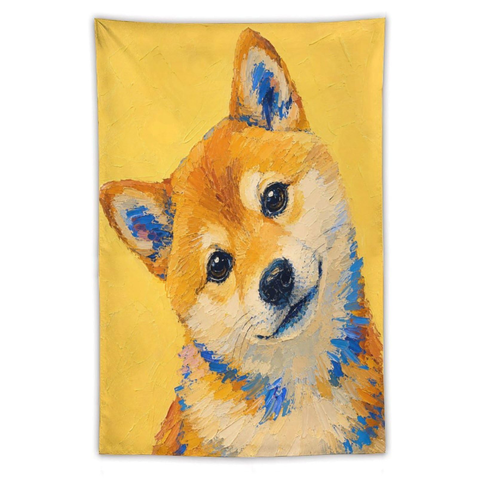 H3B8U2Y5 Shiba Dog Portrait Wall Tapestry, Pop Art Style, Living Room
