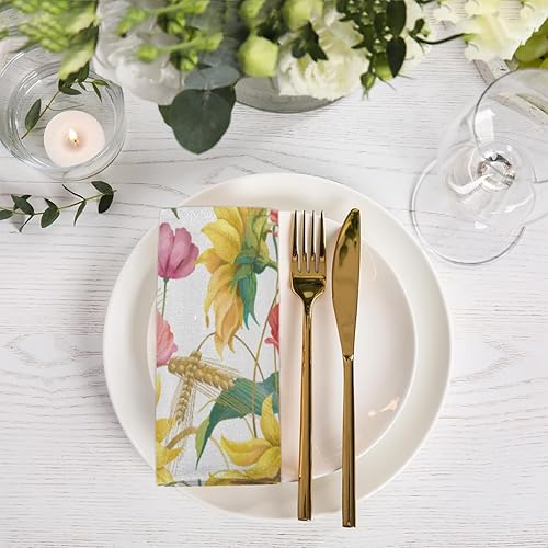 Miniatura 2 de Juego de 6 servilletas de tela con estampado de girasol y amapola de 20 x 20 pulgadas, lavables, reutilizables, para cocina, comedor, decoración de