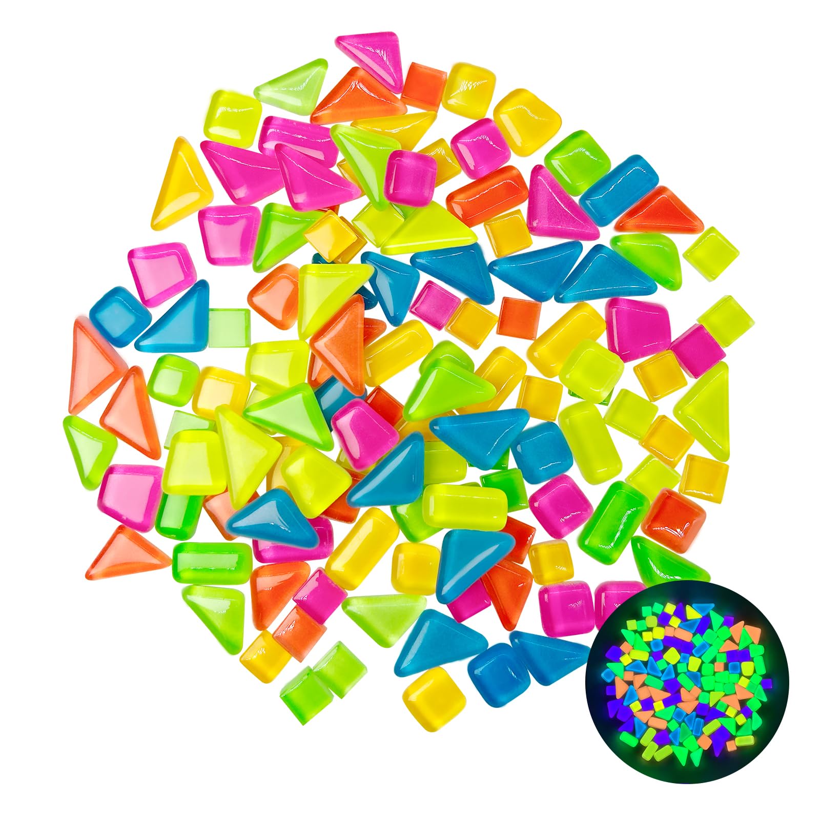 LUKHMELF Glow in The Dark Mosaic Tiles,Mosaic Tiles for Crafts,Irregular Mosaic Glass Pieces,for Adults Handmade Crystal Craft,Coasters,Home Decor DIY Art Project,0.88 Pound(Mixed Color Series)