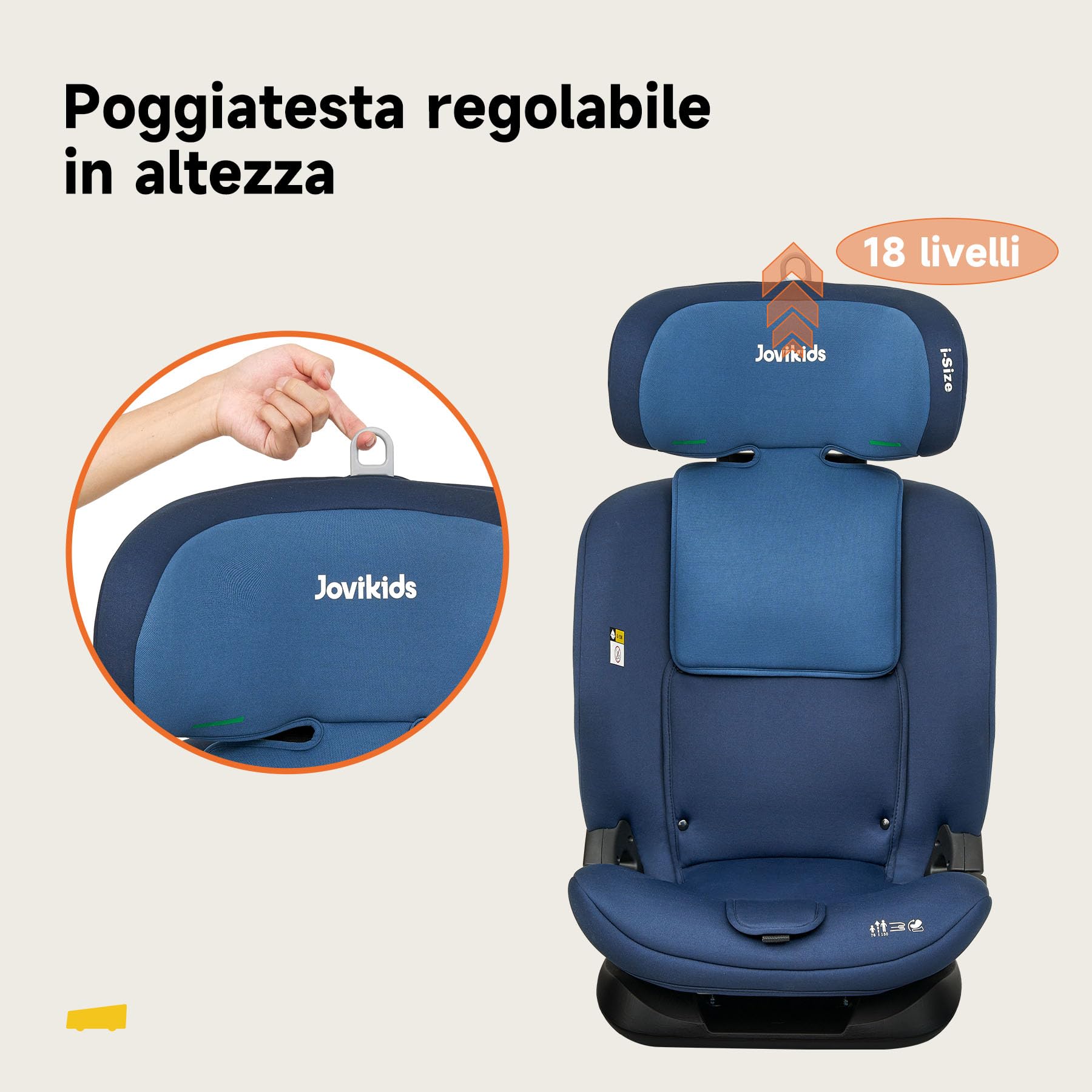 Jovikids i-Size Seggiolino Auto, 76-150cm da circa 15 mesi a 12 anni Seggiolino Isofix e Top Tether, Groupe 1/2/3 ECE R129, Reclinabile 5 posizioni