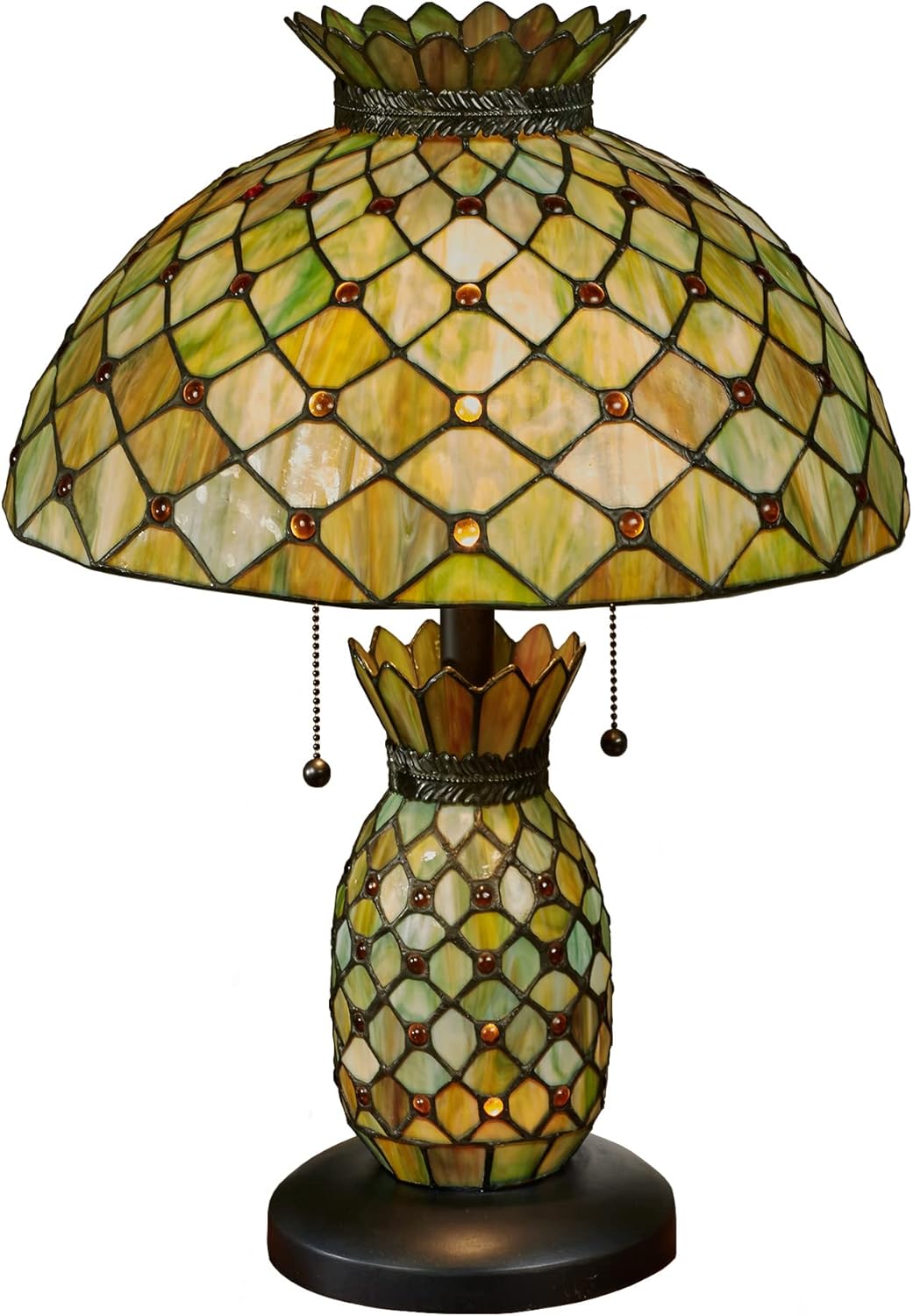 Touch of Class Piala Pineapple Table Lamp Green - Handcrafted Stained Glass - Tropical Theme Decor - Beach Bedroom Lamps - Themed Accents for Living Room, Office Desk - Tiffany Style