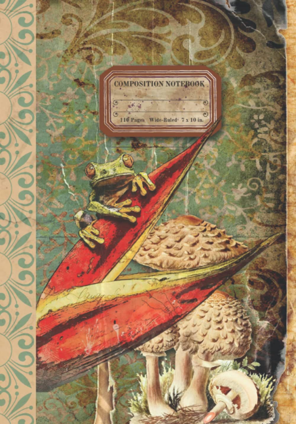 Frog Notebook Aesthetic Vintage Journal Forest Animal Toadstool Composition Notepad: 7x10" Ruled Lines with Antique Illustration Ephemera Paper Victorian Inspired Cottagecore