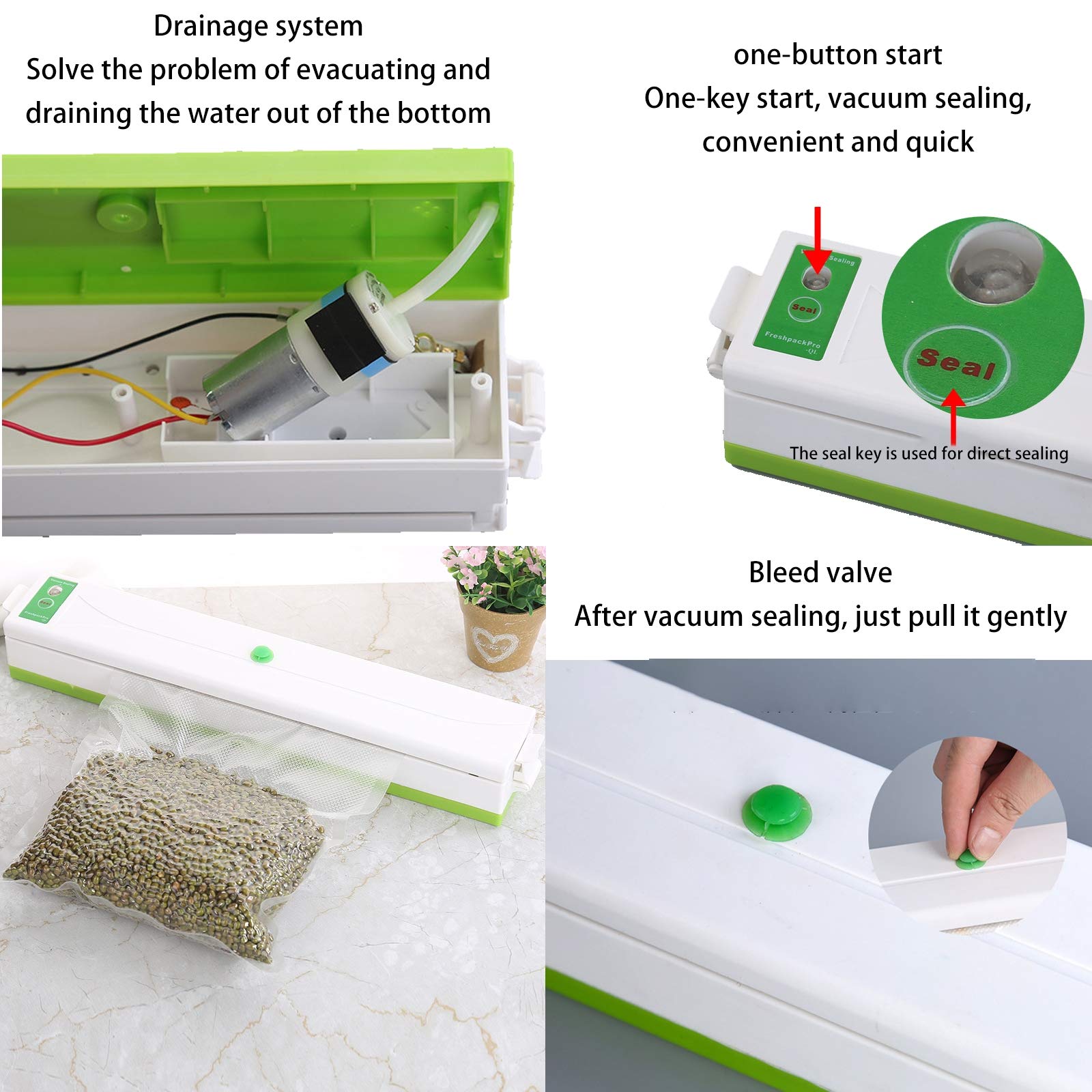 AIZYR Macchina per Sottovuoto da Cucina, Macchina Automatica per Sigillare Gli Alimenti per I Risparmiatori di Cibo con Starter Kit | Indicatori Luminosi A LED | modalità Cibo Secco E Umido,Us Plug