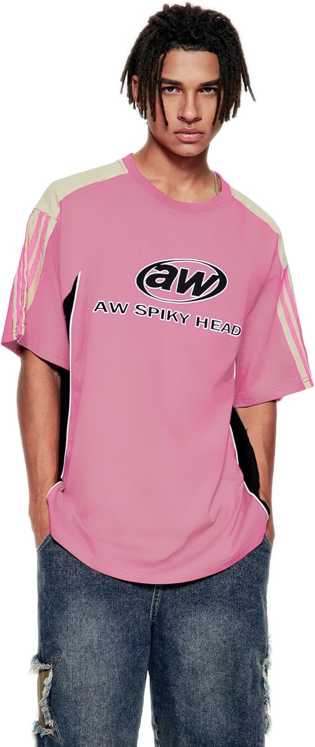 Vamtac Men's Oversized T Shirt Vintage 90s Contrast Color Graphic Tees Streetwear Racing Speedway Tops - Image 2