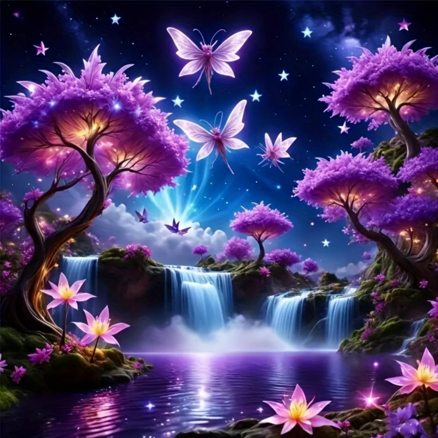 Mosaflare 5D Diamond Painting Kits for Adults, Purple Landscape Diamond Art for Beginners, DIY Full Round Drill Paint by Diamonds Dot Gem Art for Adults, Home Wall Decor 13.7x13.7 Inch