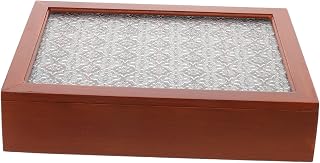 Vintage Wooden Jewelry Organizer Box 12 Slots with Glass Cover | Brown Wood and Glass Build, Vanity Table Storage for Necklaces and Collectibles, Dust Protection