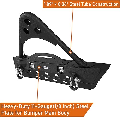 Miniatura 6 de Hooke Road Parachoques Wrangler JK Stinger, parachoques delantero agresivo rechoncho con luces LED y placa de cabrestante para Jeep Wrangler JK 24