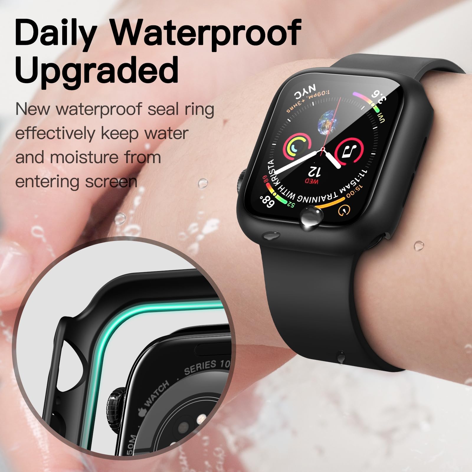 JETech Cover Impermeabile con Pellicola Protettiva per Apple Watch Series 11/10 46mm, Integrato Vetro Temperato Film PC Rigido Protettiva Completa Custodia, 2 Pacco (Nero)