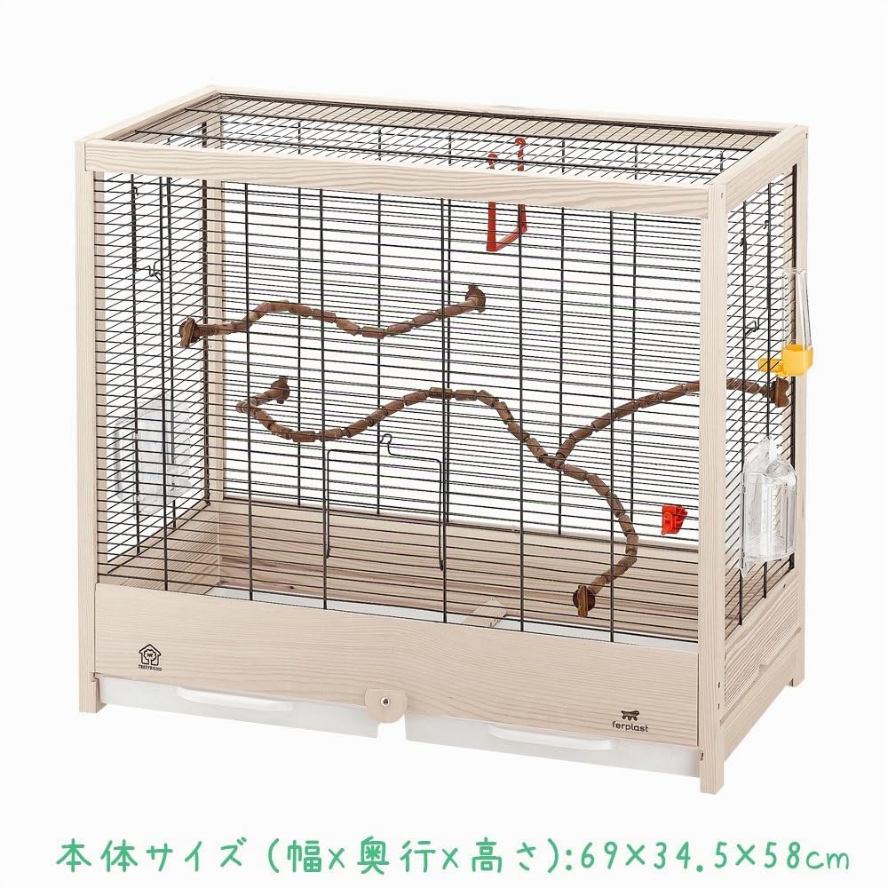 Ferplast Gabbia per Uccelli in legno FSC GIULIETTA 5, GabbiaCanarini, Cocorite e Uccelli esotici, Accessori inclusi, 69 x 34,5 x h 58 cm
