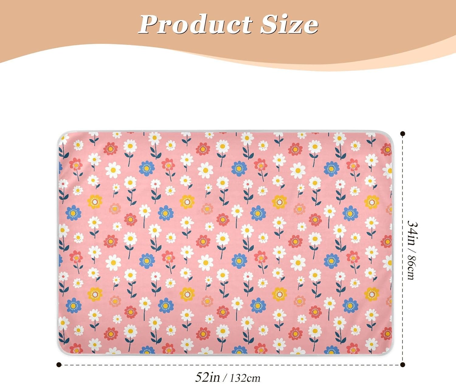 Little Fresh Peach Cute Flowers Extra Large Resuable Diaper Mats Highly Absorbent Bed Wetting Pads Leakproof Quick Drying Diaper Pads for Kids Adults Pets , 52" L x 34" W