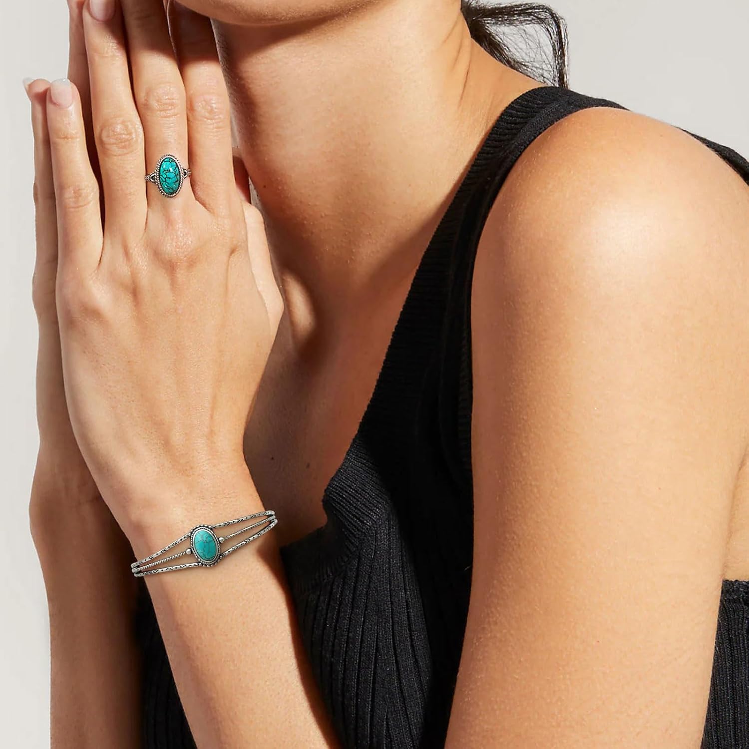 13x8MM Genuine Turquoise Cuff Bracelet for Women 925 Sterling Silver Native American Turquoise Bangle Adjustable Boho Jewelry for Her Wife Mom - Image 5