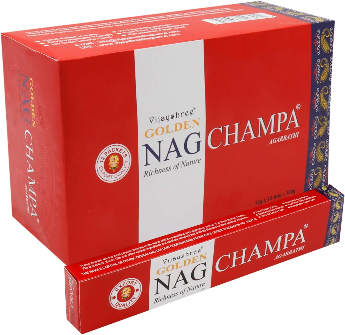 Nag Champa Contains 180 Incense Sticks/Natural Agarbathi with Wooden Incense/agarbatti Stand with Brass Work, 12 Packet of 15 g Each