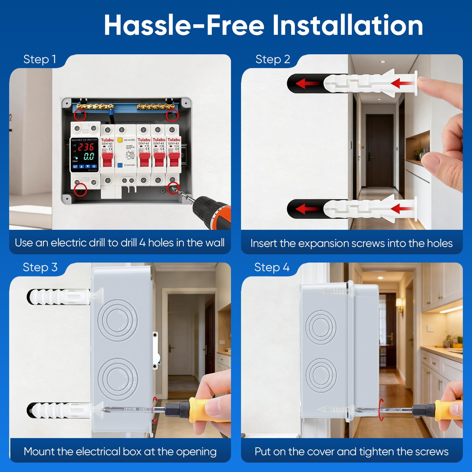 Quadro Portafusibili Parete, Quadro Distribuzione Parete IP65 Sezionatori AC 32A 16A 10A Quadro Distribuzione Dell'alimentazione Interruttore Automatico 63A Per Uso in Officina e Domestico
