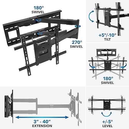 Miniatura 5 de Mount-It! Soporte de pared de brazo largo, soporte de pared con brazo articulado de extensión de 40 pulgadas, compatible con pantallas 42, 47, 50,