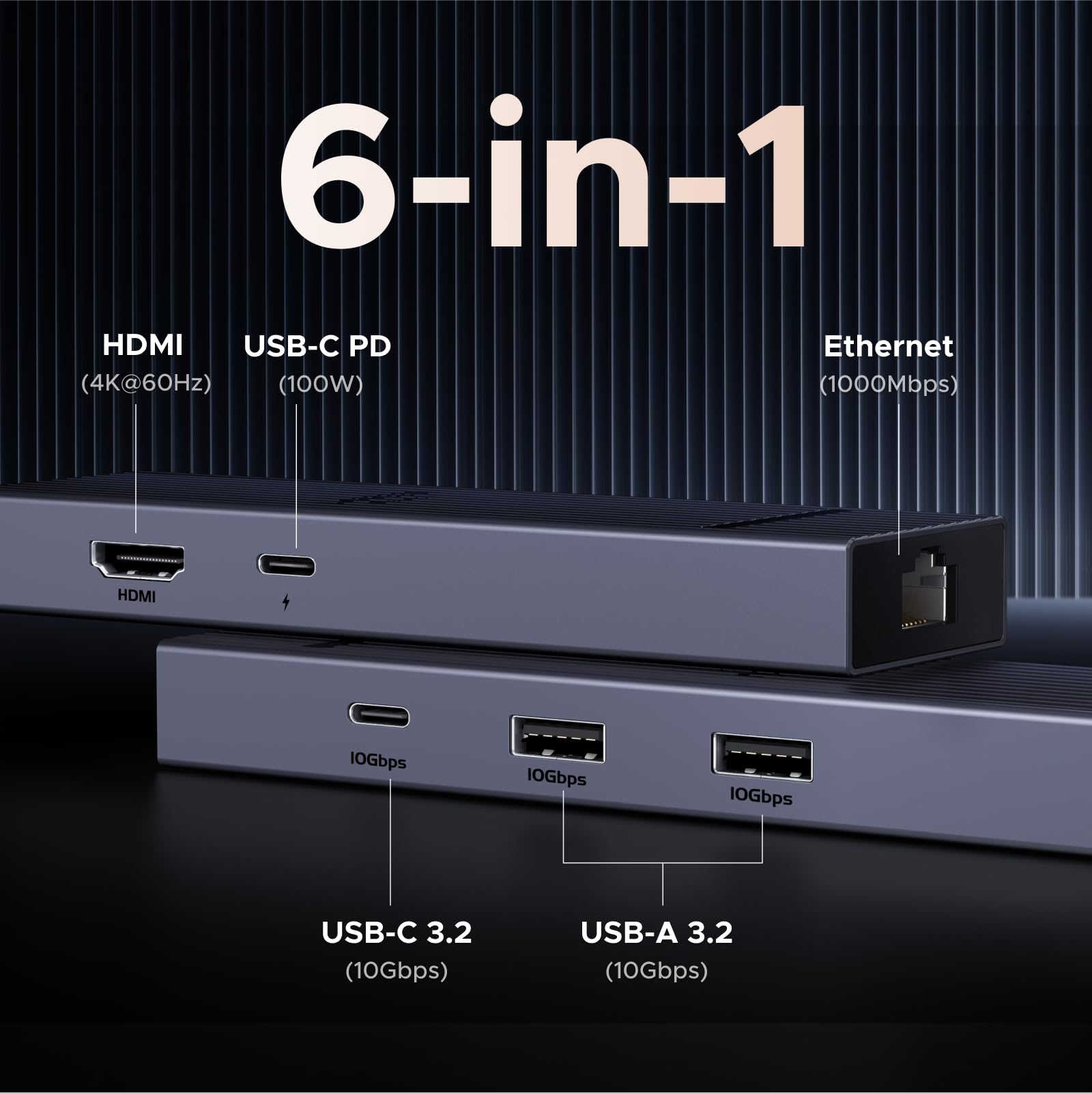 UGREEN Revodok Pro 1061 10Gbps Hub USB C Ethernet Gigabit HDMI 4K 60Hz PD 100W Adattatore Type C 3.2 Docking Station Compatibile con MacBook Air, iPad, iPhone 16 Plus Max, Surface, Galaxy Tab S9