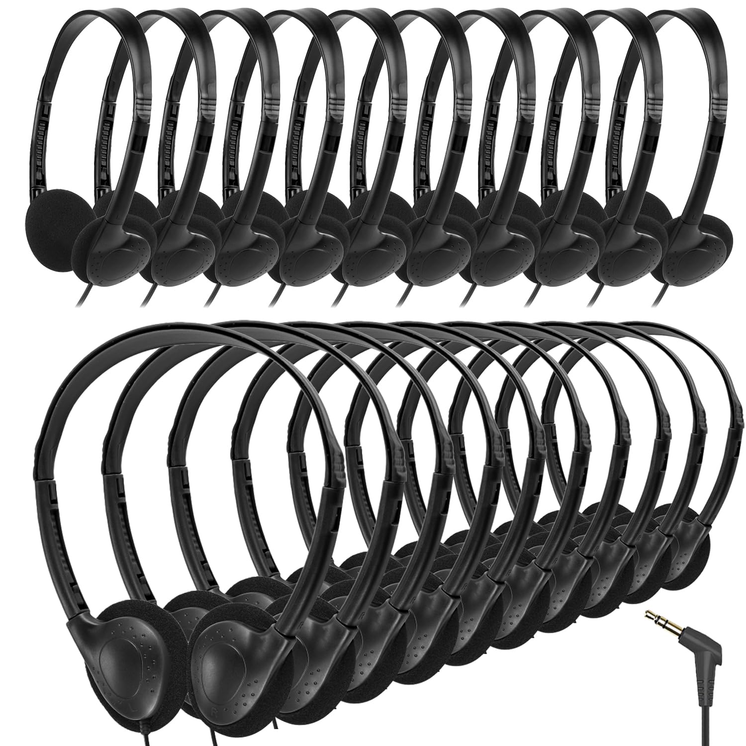 Paquete de 20 auriculares de aula para niños, estudiantes escolares, auriculares duraderos con cable, juego de clase para niños, adolescentes, niños y adultos (GS857, negro)